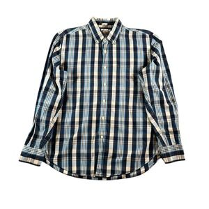 J. Crew Men's Size Large Tailored Fit Shirt Blue Plaid Long Sleeve Washed Casual